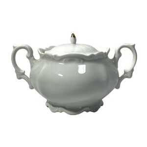 Mitterteich Bavaria White Sugar Bowl with Lid Gold Trim‎ Made in Germany
